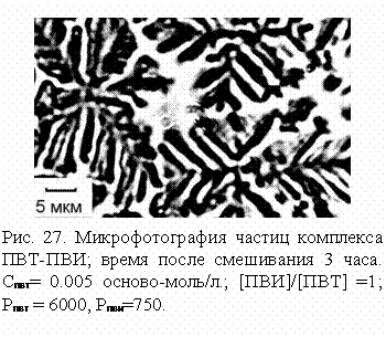 Подпись:  
Рис. 27. Микрофотография частиц комплекса ПВТ-ПВИ; время после смешивания 3 часа. СПВТ= 0.005 осново-моль/л.; [ПВИ]/[ПВТ] =1; PПВТ = 6000, PПВИ=750. 
